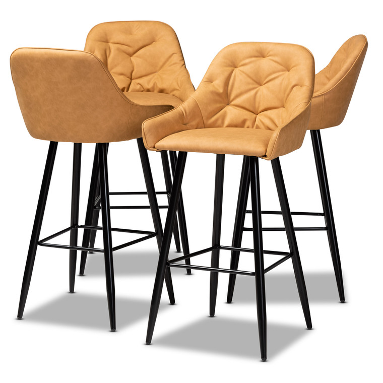 Thinecar Todern and Contemporary Faux Leather Upholstered 4-Piece Bar Stool Set | Tan/Black