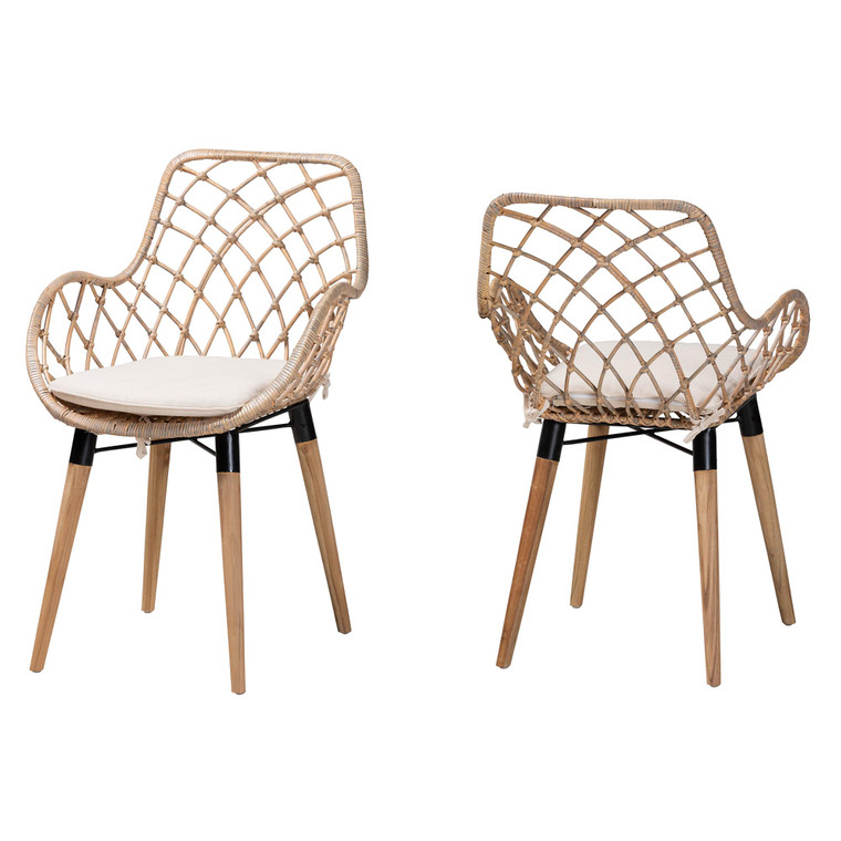 Cato Todern Bohemian 2-Piece Dining Chair Set | Greywash/Natural Brown/White