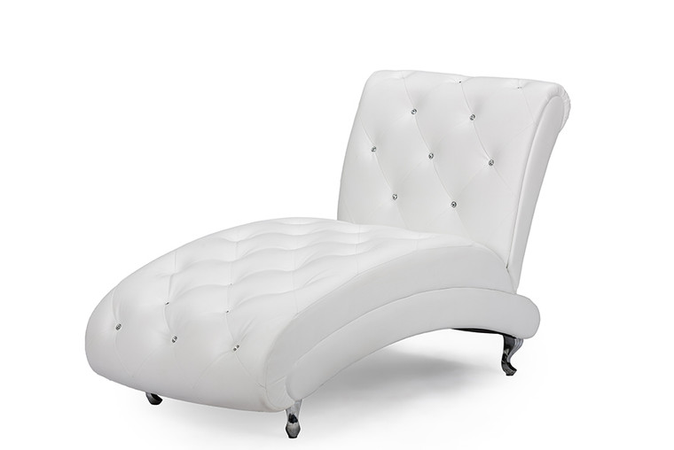 Easep Contemporary Faux Leather Upholstered Crystal Button Tufted Asechi Lounge | White