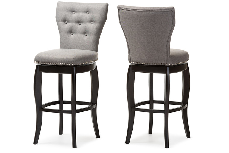 Lyla Todern and Contemporary Fabric Upholstered Button-tufted 29" 2-Piece Swivel Bar Stool Set | Grey