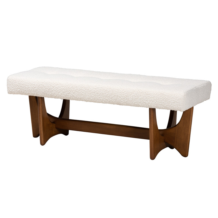 Othec Japandi Boucle Fabric Bench | White/Walnut Brown