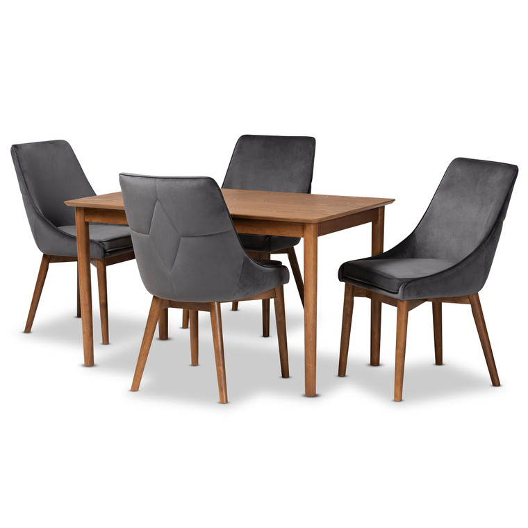 Kevin Todern and Contemporary Velvet Fabric Upholstered 5-Piece Dining Set | Grey/Walnut Brown