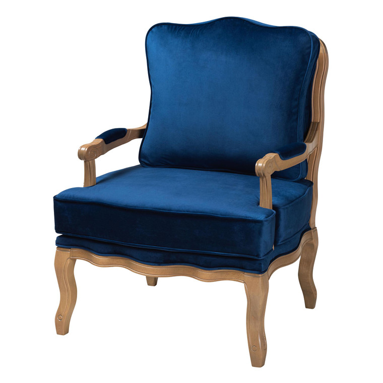 Jule Traditional Fabric and French Accent Chair | Navy Blue/ French Oak