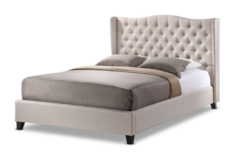 Norwia Linen Modern Platform Bed | Light Beige