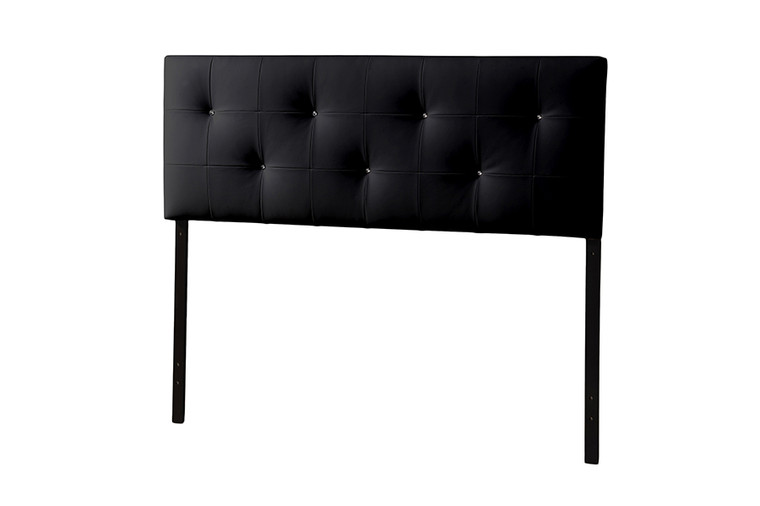 Nidali Todern and Contemporary King Faux Leather Headboard with Faux Crystal Buttons | Black