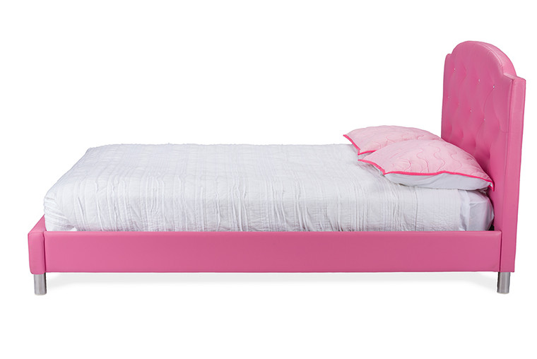 Jovian Leather Contemporary Bed | Pink