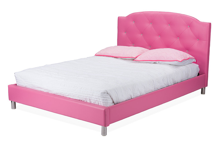 Jovian Todern and Contemporary Hot Faux Leather Platform Bed | Pink