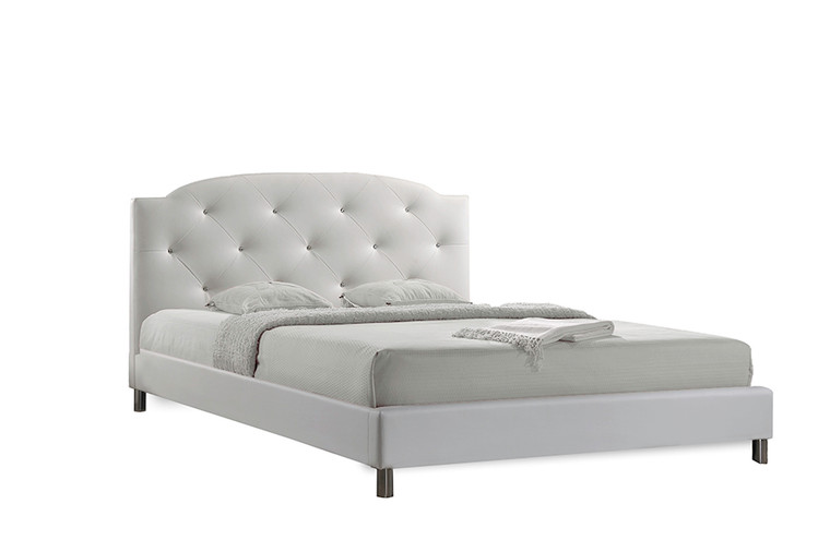 Jovian Leather Contemporary Queen Bed | White