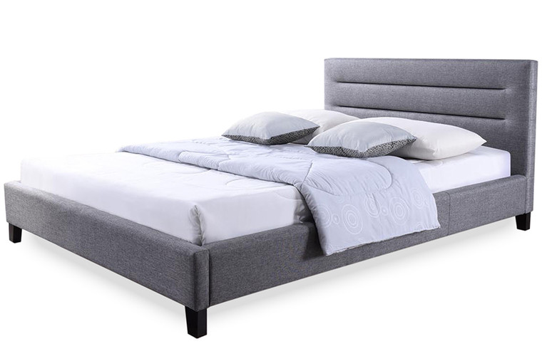 Hathcij Todern and Contemporary Fabric Upholstered Platform Base Bed Frame | Grey