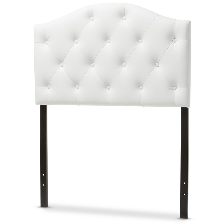 Scalloped Todern and Contemporary Faux Leather Upholstered Button-Tufted Scalloped Headboard  | White