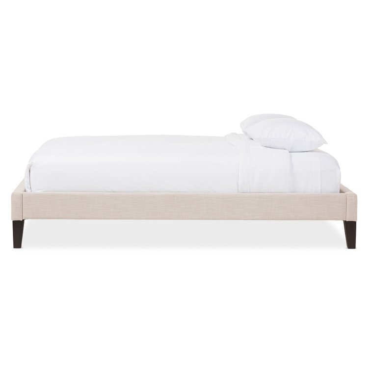 Shirelan Todern and Contemporary Linen Fabric Upholstered Bed Frame with Tapered Legs  | Beige