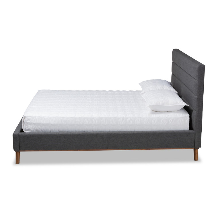 Lerned Tid-Century Todern Fabric Upholstered Platform Bed | Charcoal