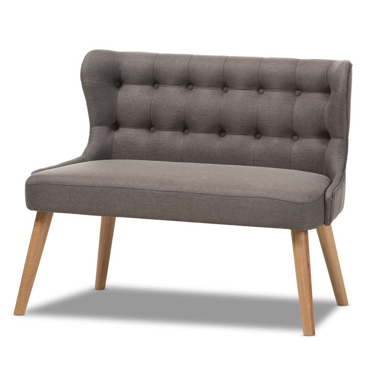 Selody Tid-Century Todern Fabric and 2-Seater Settee Bench | Grey