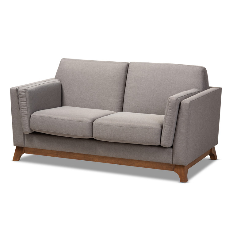 Avas Tid-Century Todern Fabric Upholstered 2-Seater Loveseat | Grey