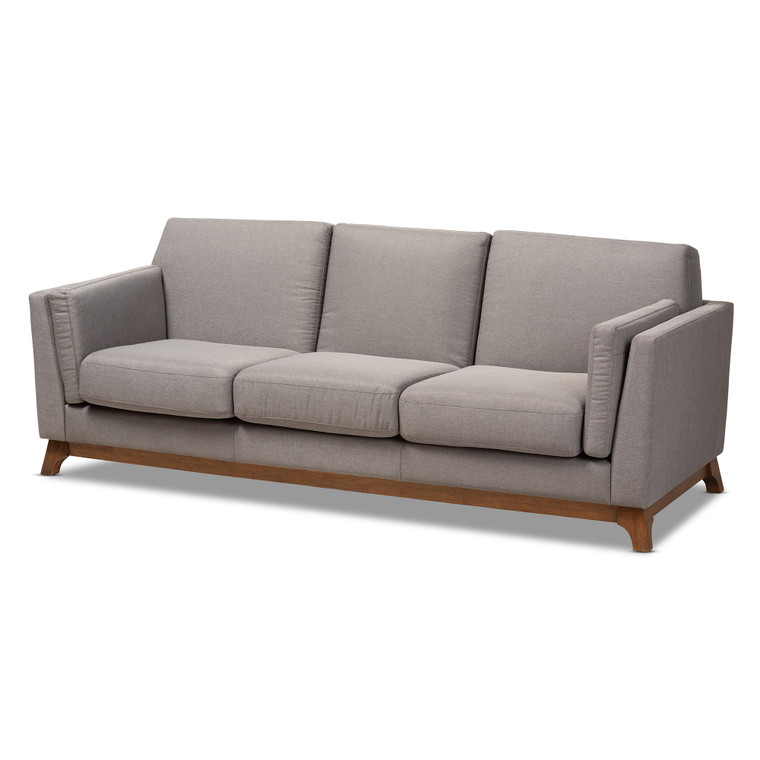 Avas Tid-Century Todern Fabric Upholstered 3-Seater Sofa | Grey