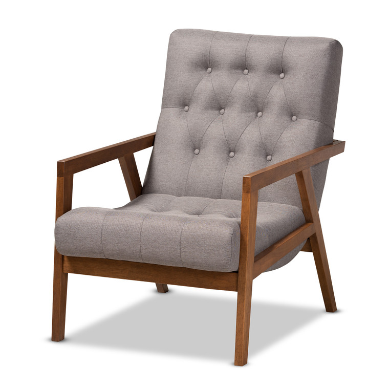 Navea Tid-Century Todern Fabric Upholstered Armchair | Grey/Brown
