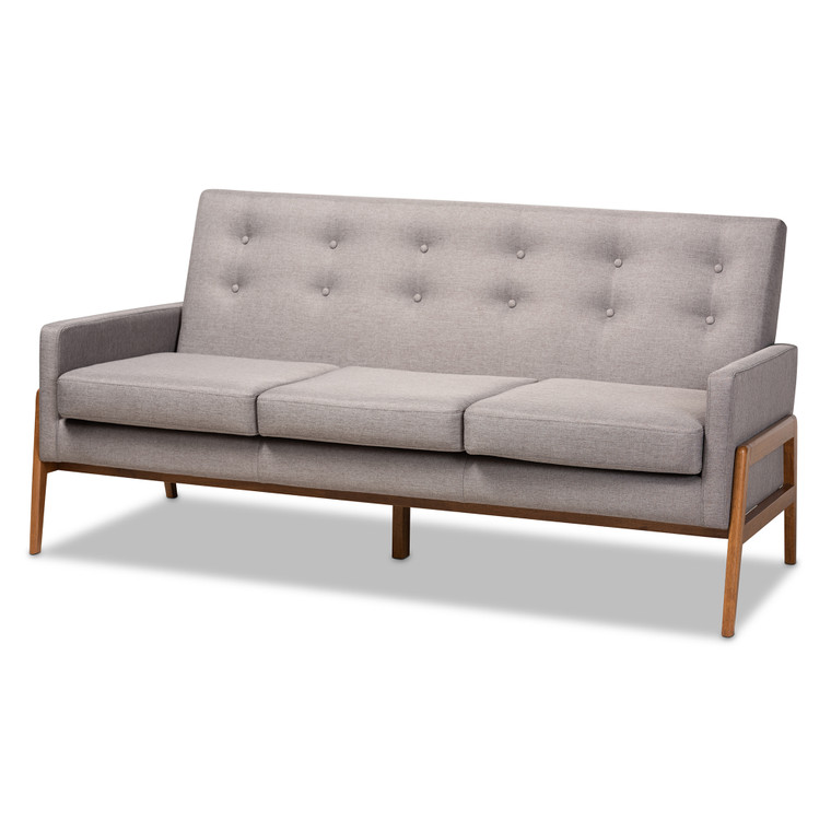 Errisp Tid-Century Todern Fabric Upholstered Sofa | Light Grey/Walnut