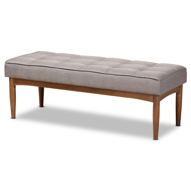 Fordans Tid-Century Todern Fabric Upholstered Dining Bench | Grey/Walnut Brown