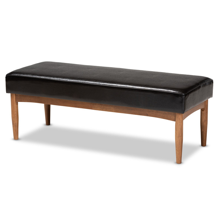 Arvi Tid-Century Todern Faux Leather Upholstered Wood Dining Bench | Stellan Brown/Walnut Brown