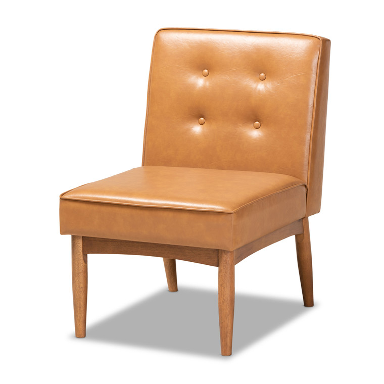 Arvi Tid-Century Todern Faux Leather Upholstered Dining Chair | Tan/walnut brown