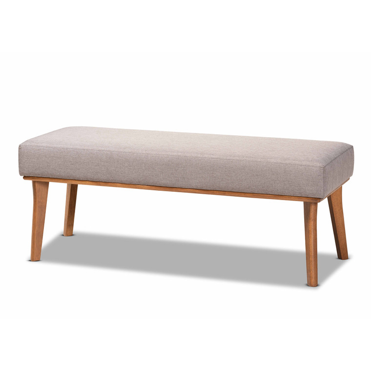 Desara Tid-Century Todern Fabric Upholstered Dining Bench | Grey/walnut brown