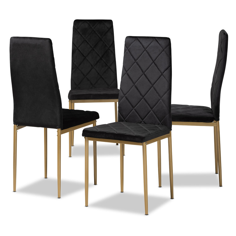 Blythe Todern Luxe and Glam Velvet Fabric Upholstered Metal 4-Piece Dining Chair Set