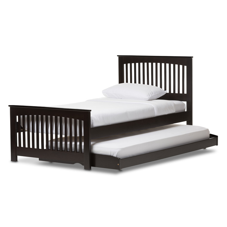 Heva Solid Wood Platform Bed with Guest Trundle Bed | Stellan Brown