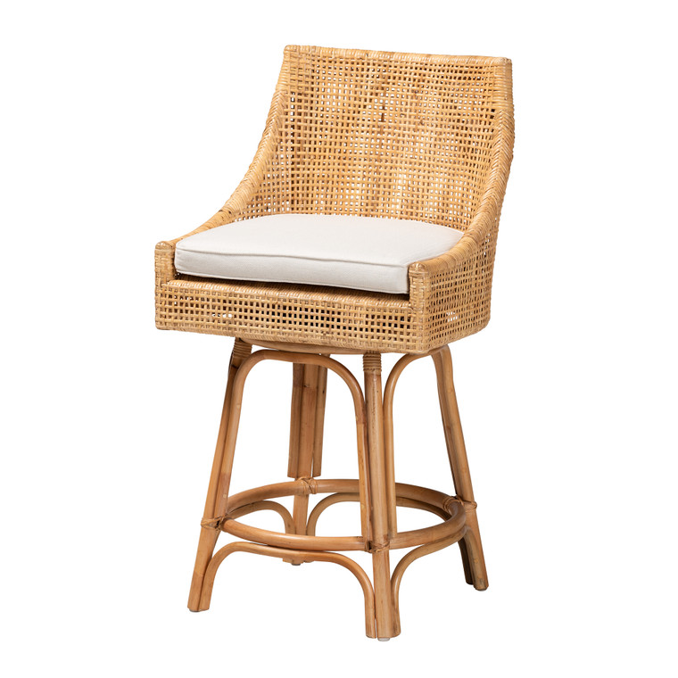 Lleba Modern Bohemian Rattan Counter Stool | Natural Brown/White