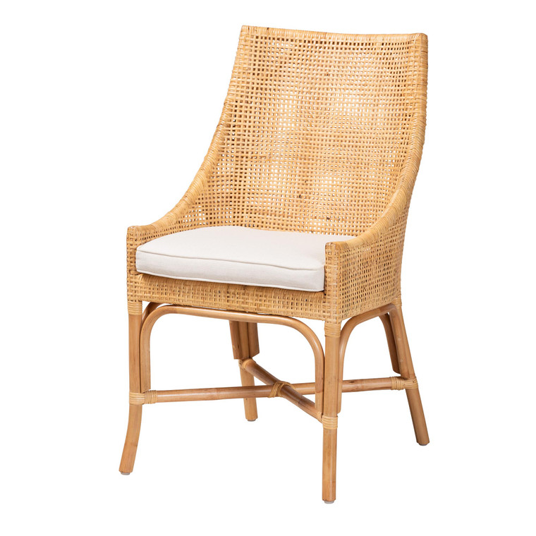 Lleba Modern Bohemian Rattan Dining Chair | White/Natural Brown