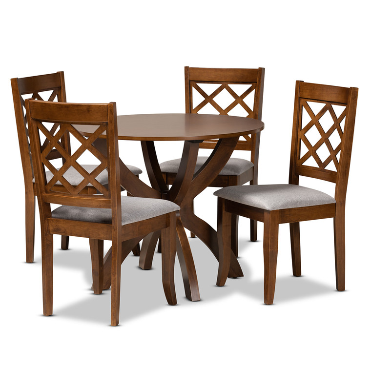Somerset Todern and Contemporary Fabric Upholstered 5-Piece Dining Set | Grey/Walnut