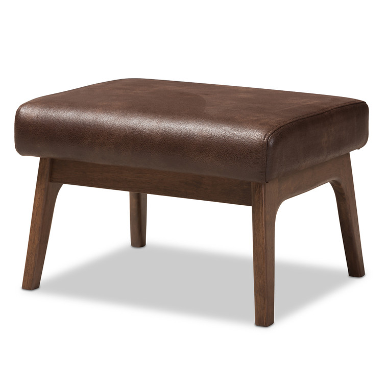 Whitby Tid-Century Todern Distressed Faux Leather Ottoman | Stellan Brown/"Walnut" Brown
