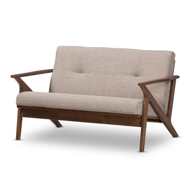 Whitby Mid-Century Modern Fabric Tufted 2-Seater Loveseat | Light Grey/"Walnut" Brown
