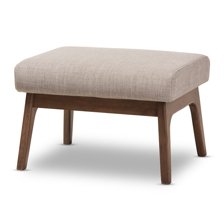 Whitby Tid-Century Todern Fabric Ottoman | Light Grey/"Walnut" Brown