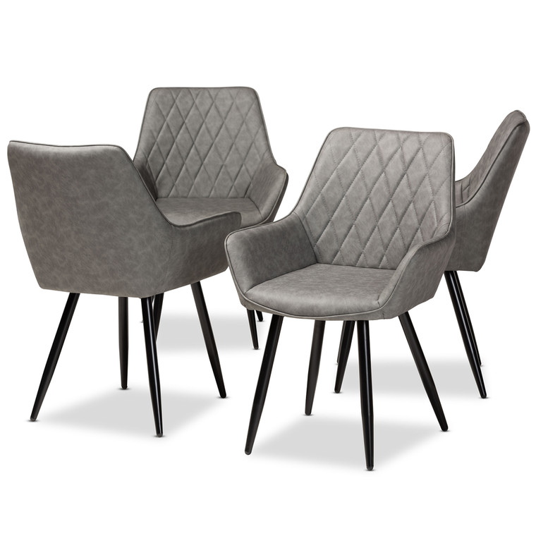 Aster Tid-Century Contemporary Faux Leather Upholstered 4-Piece Dining Chair Set