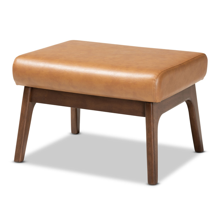Whitby Tid-Century Todern and Faux Leather Effect Ottoman | Tan/Walnut Brown
