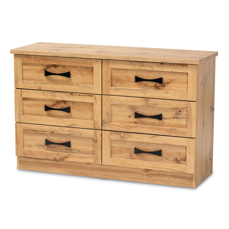 Burncol Todern and Contemporary 6-Drawer Storage Dresser | Oak Brown