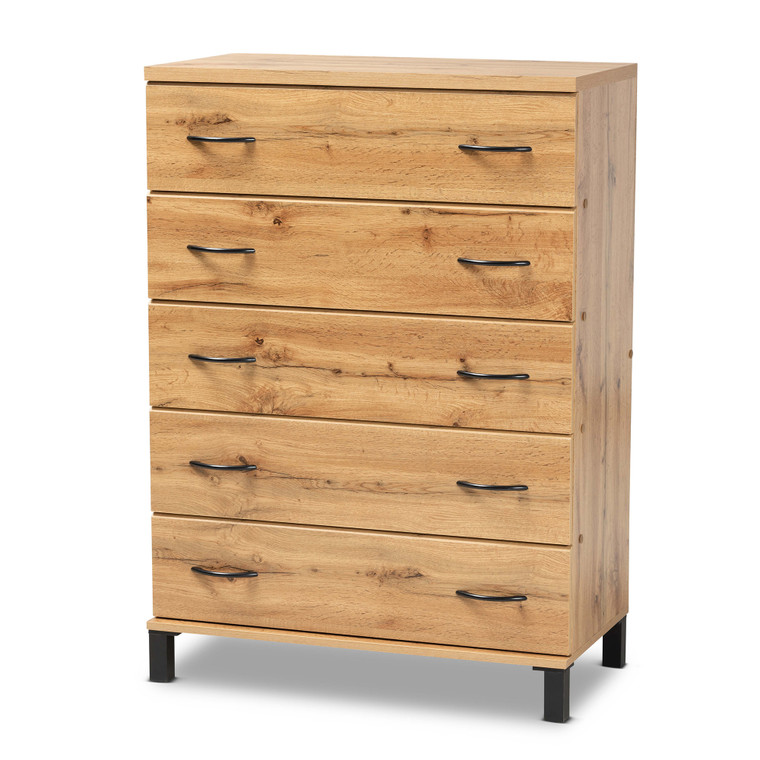Linden Todern and Contemporary Wood 5-Drawer Storage Chest | Oak Brown