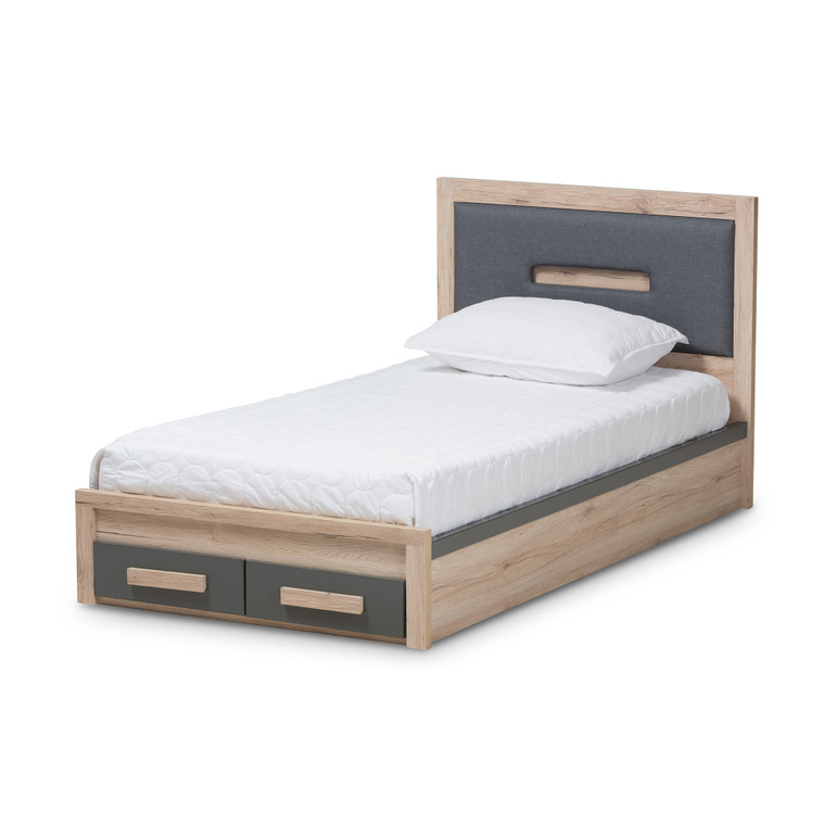 Dorapan Modern and Contemporary Grey and Light Two-Tone 2-Drawer Storage Platform Bed | Stellan Grey/"Oak" Light Brown