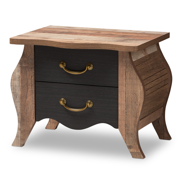 Millyro Country Cottage Farmhouse Blak and Oak-Finished Nightstand | Black/Oak Brown