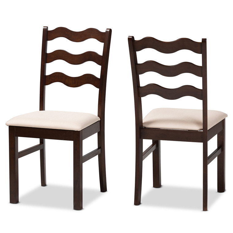 Maraam Tid-Century Todern Fabric 2-Piece Dining Chair Set | Cream/Stellan Brown