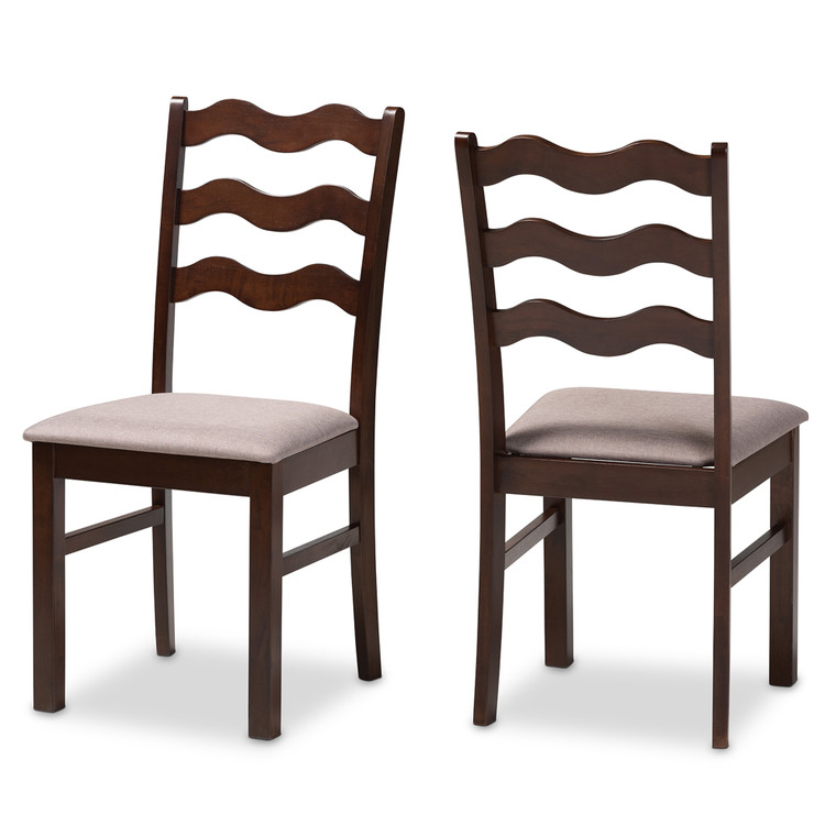 Maraam Tid-Century Todern Warm Fabric 2-Piece Dining Chair Set | Warm Grey/Stellan Brown