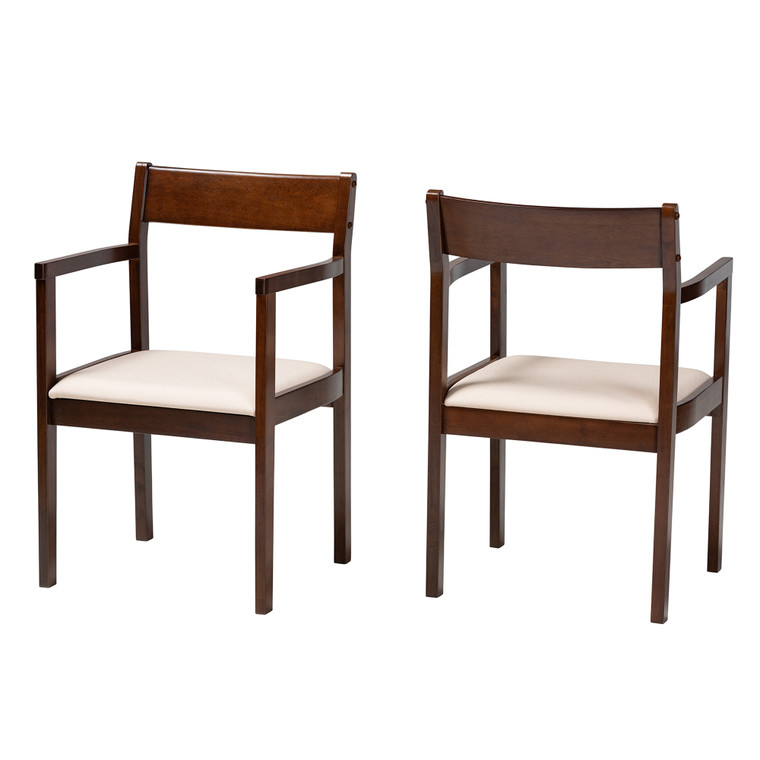 Vanessa Tid-Century Todern Fabric 2-Piece Dining Chair Set | Cream/Stellan Brown