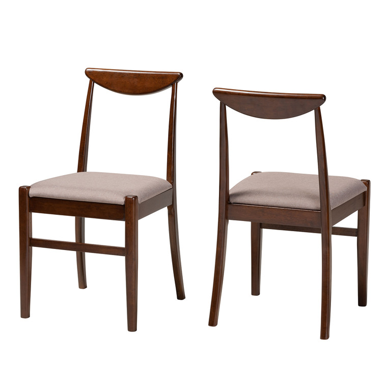 Olin Tid-Century Todern Warm Fabric 2-Piece Dining Chair Set | Warm Grey/Stellan Brown