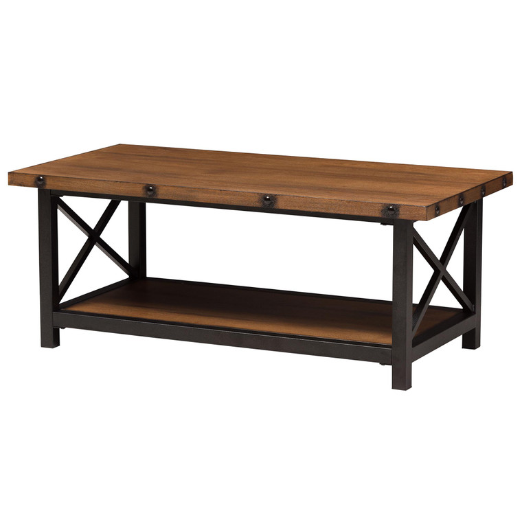 Elliot Rustic Industrial Style Occasional Cocktail Coffee Table | Brown/Black