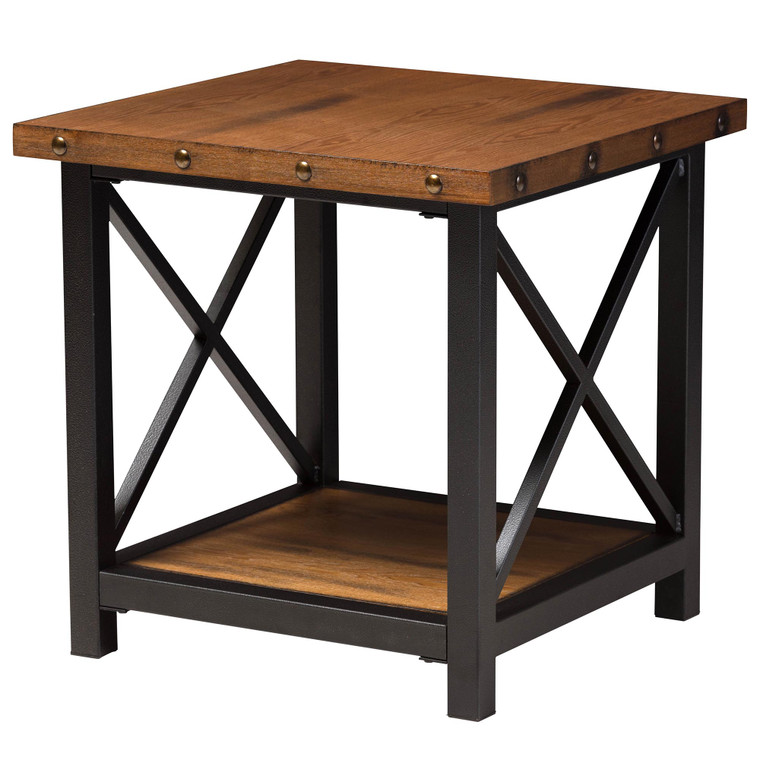 Elliot Rustic Industrial Style Occasional End Table | Brown/Black