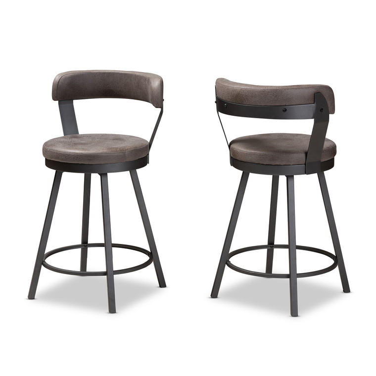 Quincy Rustic and Industrial Fabric Upholstered 2-Piece Counter Stool Set | Grey/Black