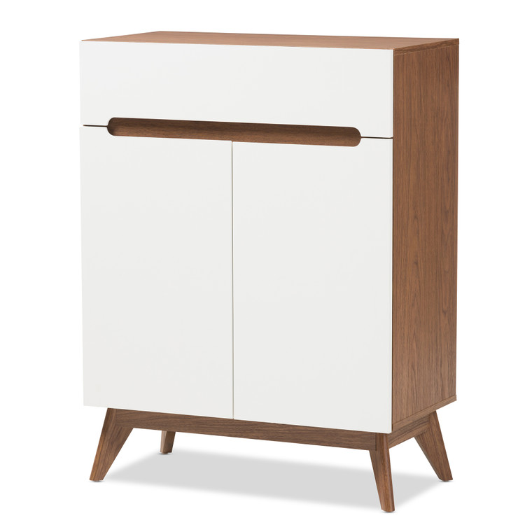 Underhill Tid-Century Todern and Storage Shoe Cabinet | White/"Walnut" Brown