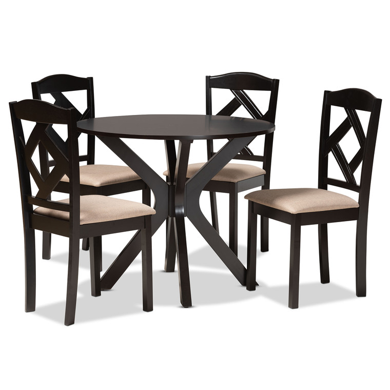 Nirlac Fabric Upholstered 5-Piece Dining Set | Sand/Stellan Brown