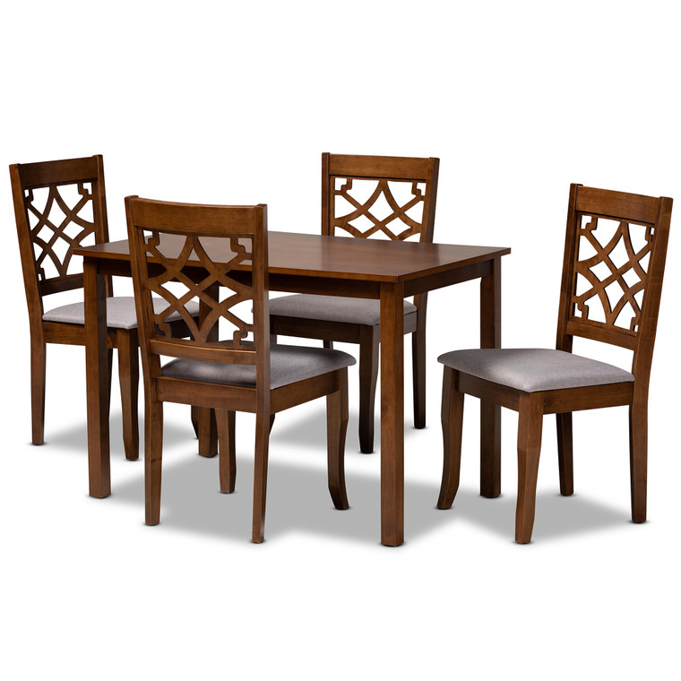 Orinthia Todern and Contemporary Fabric Upholstered 5-Piece Dining Set | Grey/walnut brown
