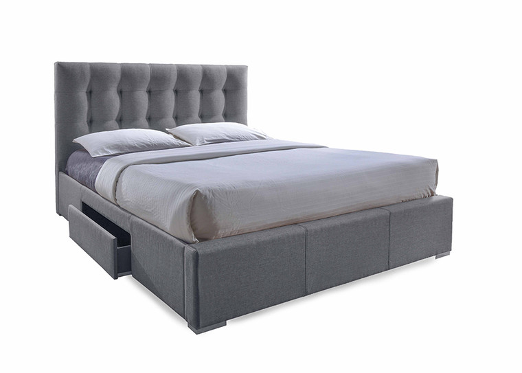 Tersar Contemporary Grid-Tufted Fabric Upholstered Storage King Bed with 2-drawer | Grey